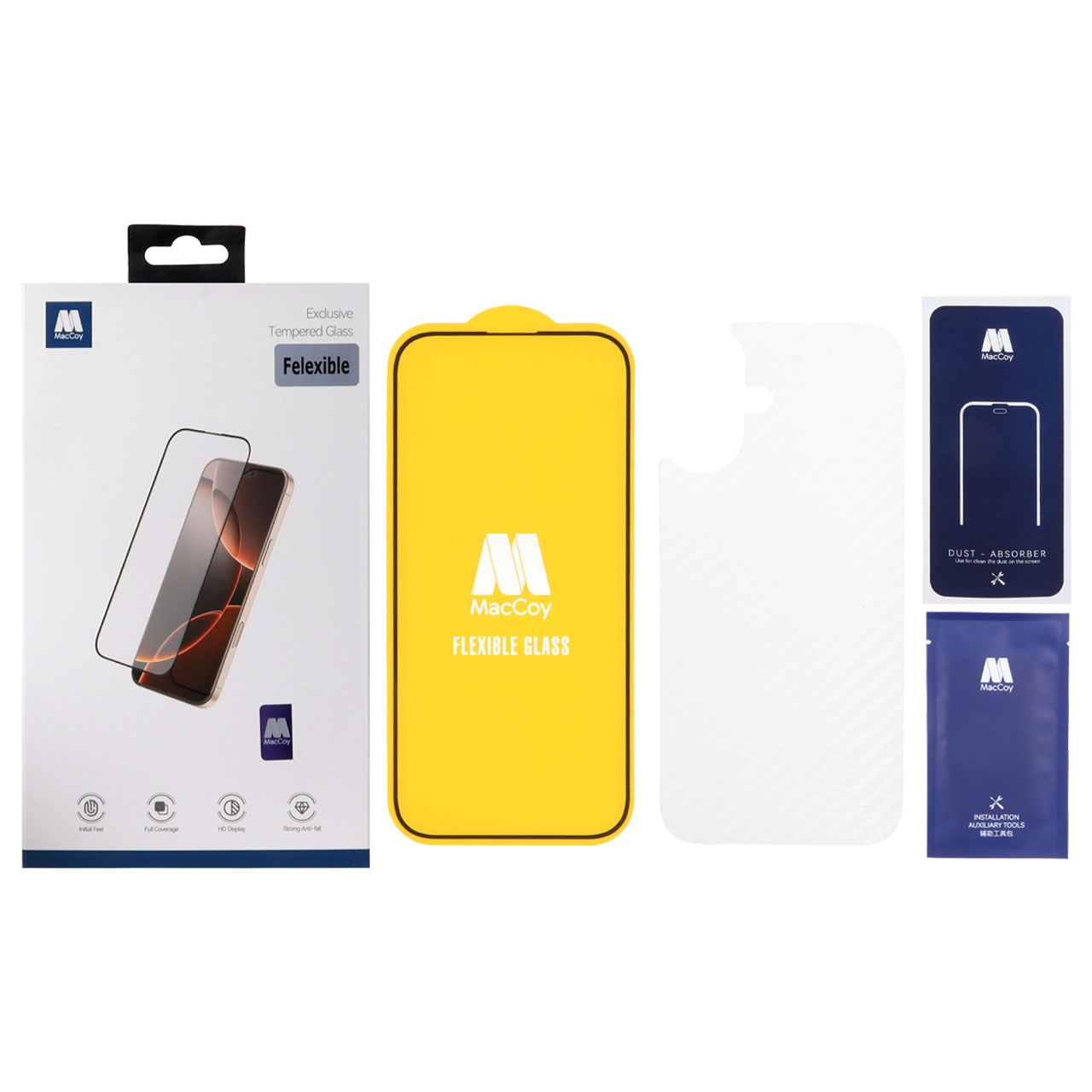 محافظ صفحه نمایش اورجینال Maccoy سه لایه Nano Felexible با برچسب محافظ پشت گوشی Apple iPhone 16 (پک دار)